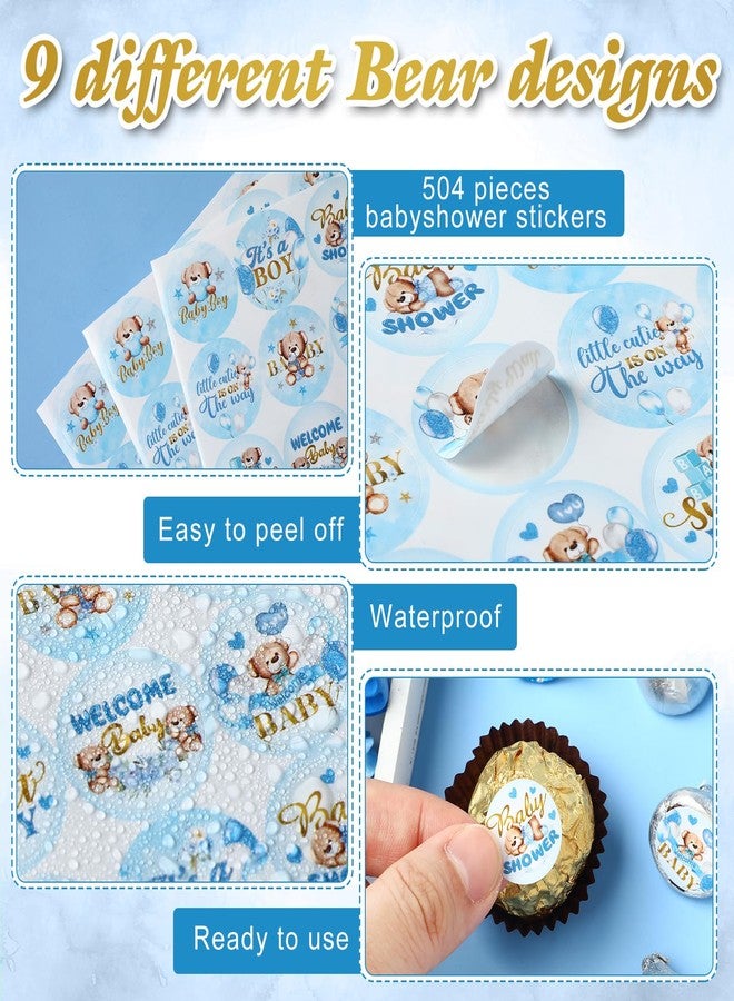 Clabby 504 Pieces Boy Girl Baby Shower Favors Stickers Mini Kisses Candy Stickers Chocolate Drop Labels Wrappers Little Cutie Baby Shower Decoration for Sprinkle Birthday Party(Blue Bear) - Image 5